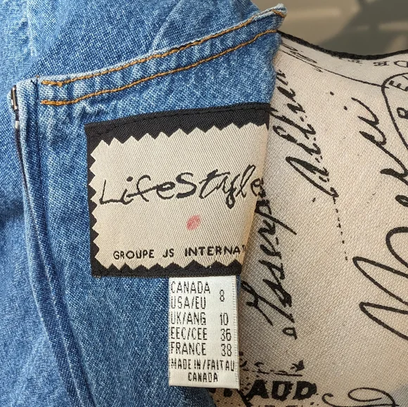 1990s Vintage Denim Women's Faux Button Up Dress Size 8 - Picture 9 of 10